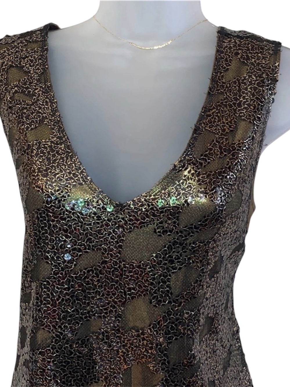VTG Express Y2K Black Gold Sequin Overlay Mini Dress NWT Deadstock Small